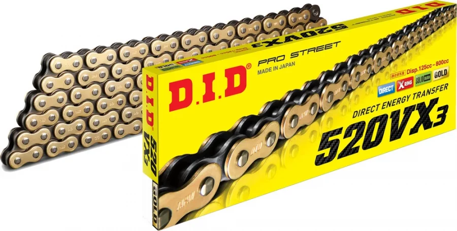 1223-1404 D.I.D 520VX3 X-Ring Chain – Gold – 120 Links – Himalayan 450